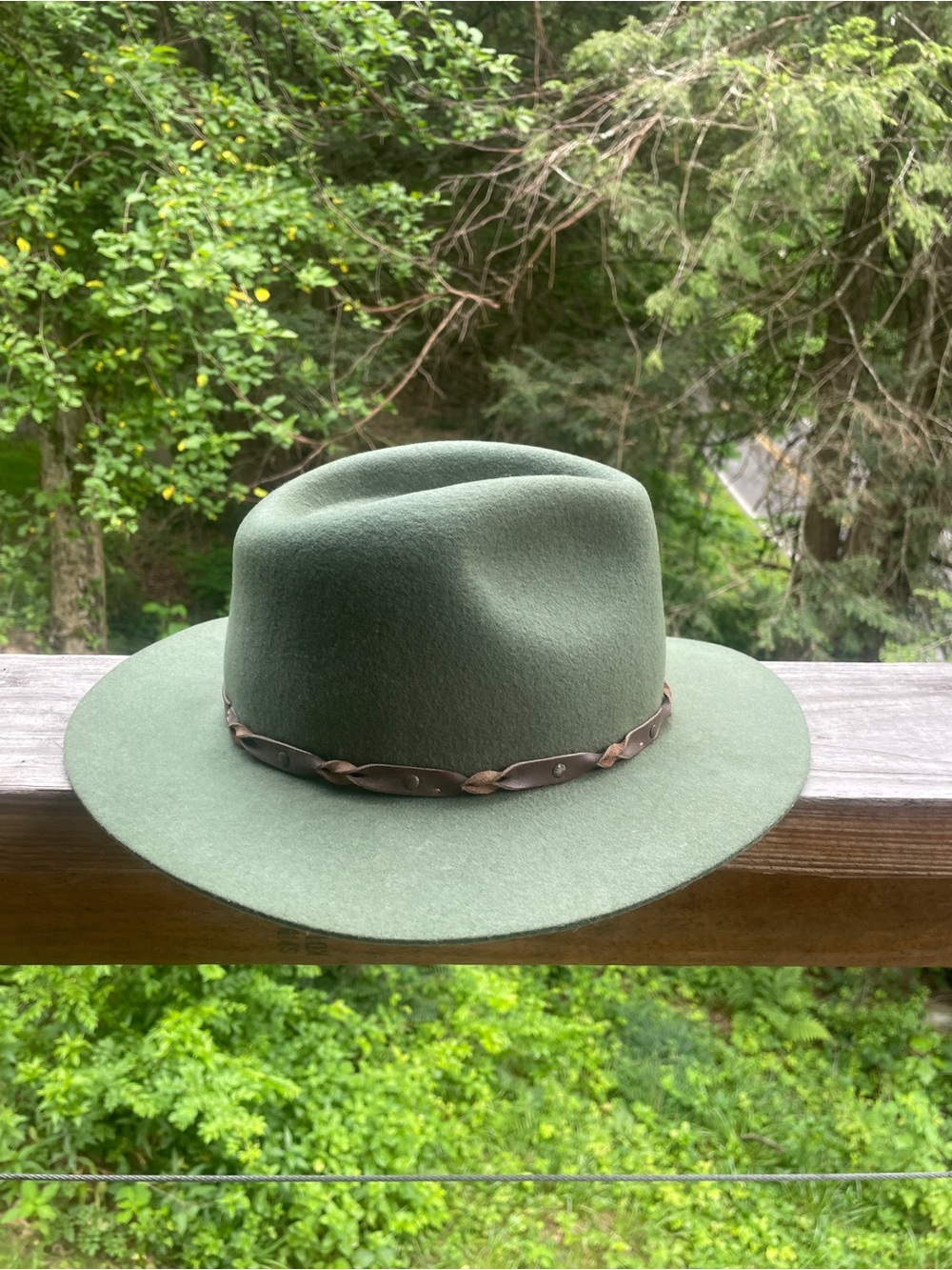Brixton Olive Green Felt Ranch Hat with Braided Brown Band